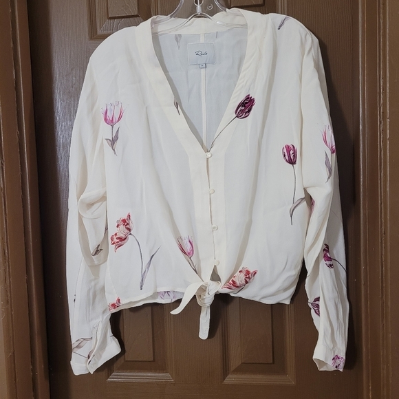 Rails cream floral loose fit tie front long sleeve blouse - Picture 1 of 7